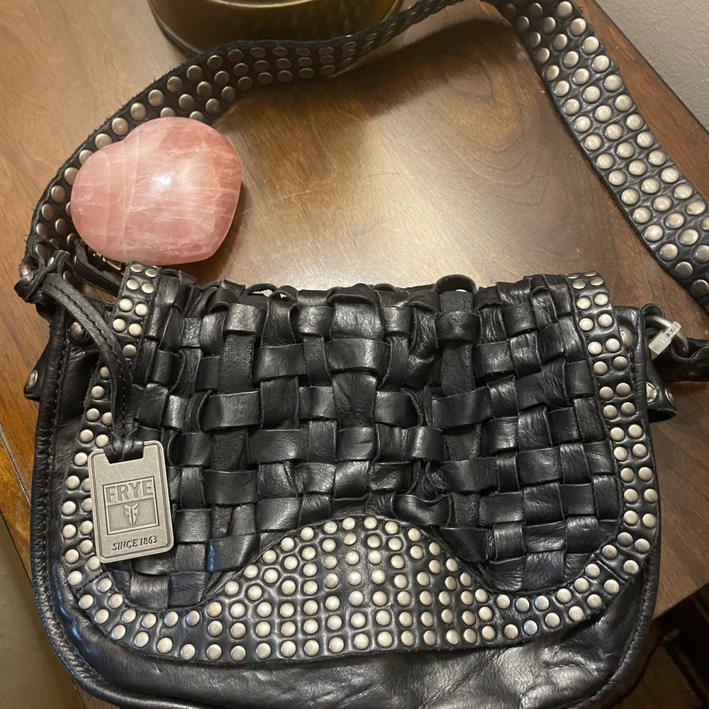 Frye Black Crossbody Bag with Studded Woven Leather